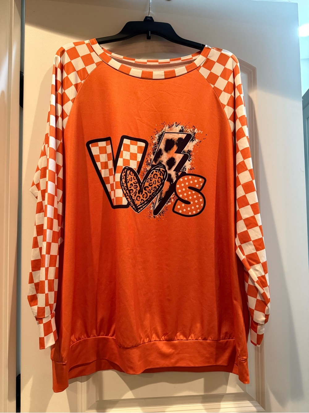 Orange Checker Raglan Long Sleeve Graphic Tee